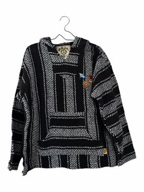 Baja Joe Hoodie Pullover in Black & White Unisex Size Large NEW Boho Skater